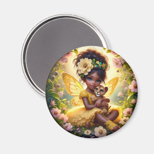 Een fee en haar Leeuw Cub - Geel - Magneet (Voorkant / Achterkant)