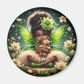 Een fee en haar Leeuw Cub - Groen - Magneet (Voorkant)