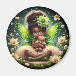 Een fee en haar Leeuw Cub - Groen - Magneet