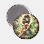 Een fee en haar Leeuw Cub - Groene Magneet (Voorkant / Achterkant)