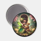 Een fee en haar Leeuw Cub - Groene Magneet (Voorkant / Achterkant)