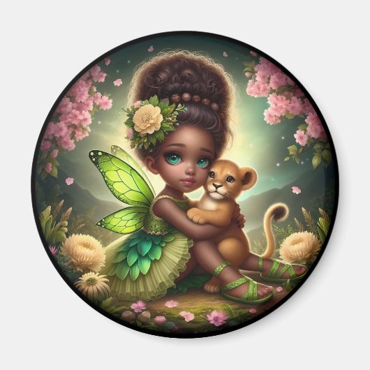 Een fee en haar Leeuw Cub - Groene Magneet (Voorkant)