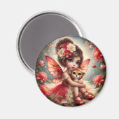 Een fee en haar Leeuw Cub - Rode Magneet (Voorkant / Achterkant)