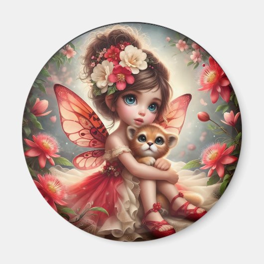 Een fee en haar Leeuw Cub - Rode Magneet (Voorkant)