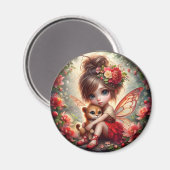 Een fee en haar Leeuw Cub - Rode Magneet (Voorkant / Achterkant)