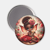 Een fee en haar leeuw welp rode magneet (Voorkant / Achterkant)