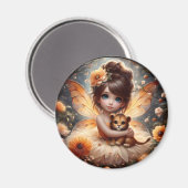 Een fee en haar leeuwenwelpje - Oranje magneet (Voorkant / Achterkant)