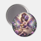 Een fee en haar leeuwenwelpje - Paarse magneet (Voorkant / Achterkant)