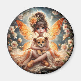 Een fee en haar leeuwenwelpje - Sinaasappel - Magn Magneet