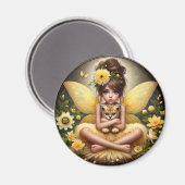 Een fee en haar luipaard welp - gele magneet (Voorkant / Achterkant)