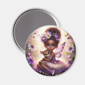 Een fee en haar luipaard welp - Paarse magneet (Voorkant / Achterkant)