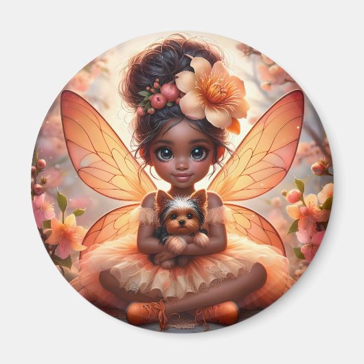 Een fee en haar puppy - Oranje magneet (Voorkant)