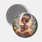 Een fee en haar puppy - Oranje magneet (Voorkant / Achterkant)