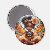 Een fee en haar puppy - Oranje magneet (Voorkant / Achterkant)