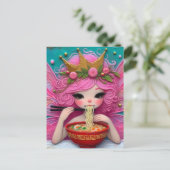 Een fee met roze haar die Ramen eet Briefkaart (Staand voorkant)