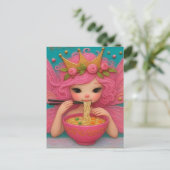 Een fee met roze haar die Ramen eet Briefkaart (Staand voorkant)