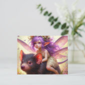 Een fee rijdt op een Tasmaanse Duivel fantasiekuns Briefkaart (Staand voorkant)