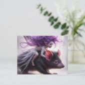 Een fee rijdt op een Tasmaanse Duivel fantasiekuns Briefkaart (Staand voorkant)