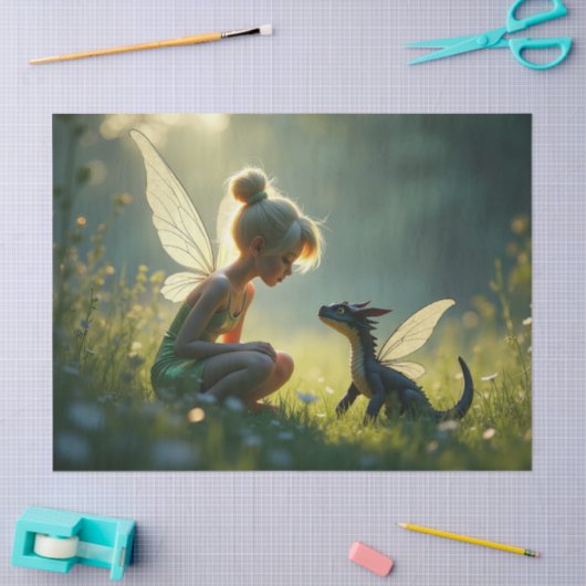 Een fee traint haar draak tissuepapier (Craft)