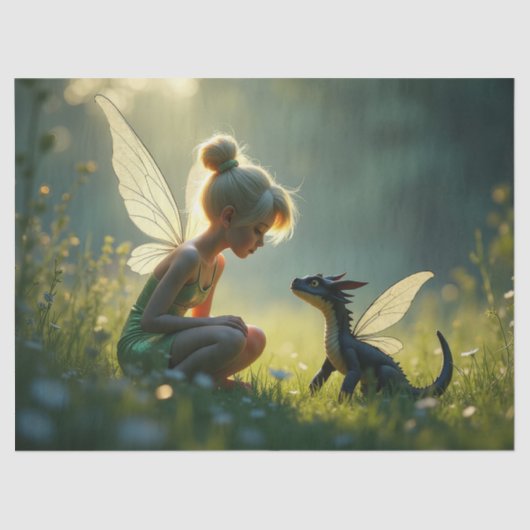 Een fee traint haar draak tissuepapier (Voorkant)