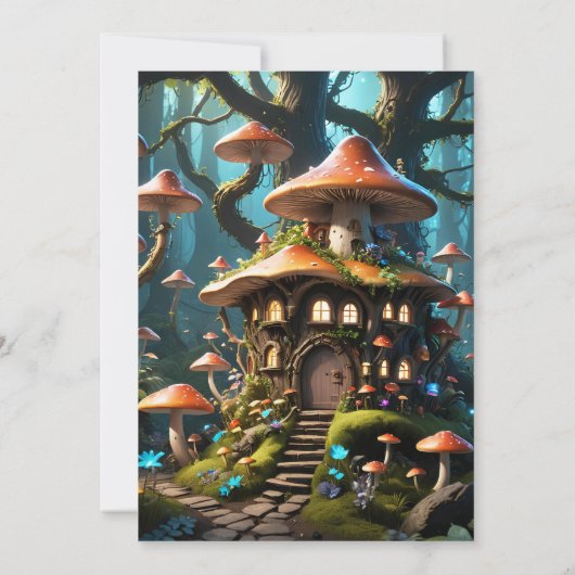 Een feeëriek paddenstoel huis kaart (Achterkant)
