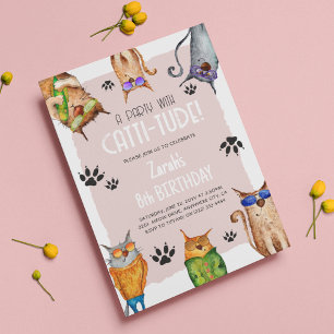 Een feest met Catti-Tude! Fun Kids Birthday Invita Kaart