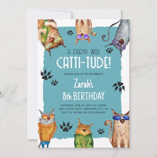 Een feest met Catti-Tude! Fun Kids Birthday Kaart (Voorkant)