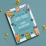 Een feest met Catti-Tude! Fun Kids Birthday Kaart<br><div class="desc">Heb je een kind met houding? Dan is deze leuke kat met de naam verjaardagsfeestje voor kinderen precies wat je zoekt. Het ontwerp kenmerkt de titel "EEN PARTIJ MET CATTI-TUDE",  een turkooisblauwe achtergrond met 6 supercoole katten met houding en een moderne sjabloon van verjaardagsfeestjes. Ook beschikbaar in roze!</div>