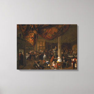 Een feest van het dorp met de bezoekers canvas afdruk