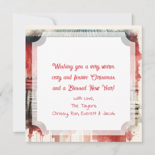 Een feestelijk bruin paard en winterschuur Kerstmi Kaart (Achterkant)