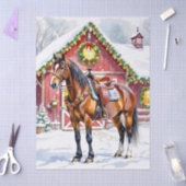 Een feestelijk bruin paard en winterschuur Kerstmi Tissuepapier (Craft)