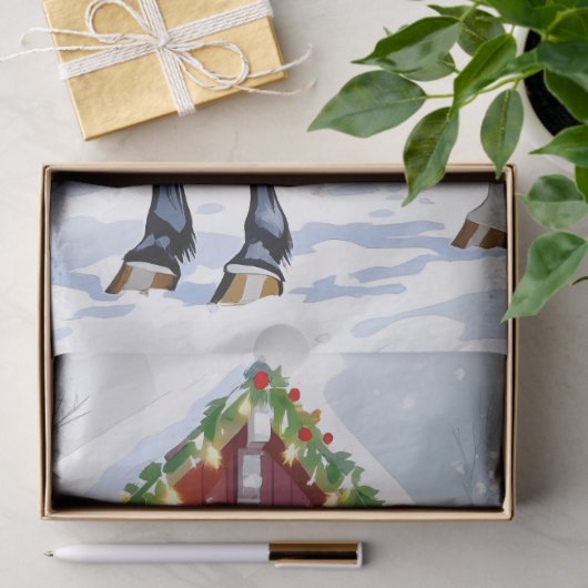 Een feestelijk bruin paard en winterschuur Kerstmi Tissuepapier (Geschenk)