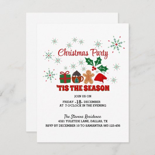 Een feestelijk kerstfeest: doe mee!"Uitnodiging Kaart (Voorkant / Achterkant)