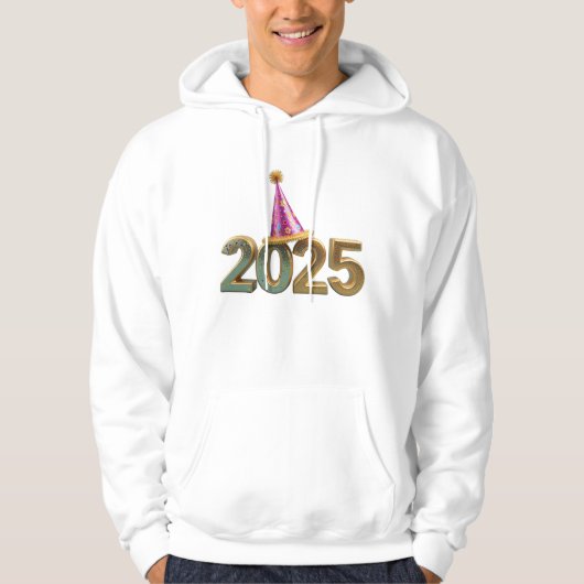 Een feestelijk pet bovenop 2025 hoodie (Voorkant)