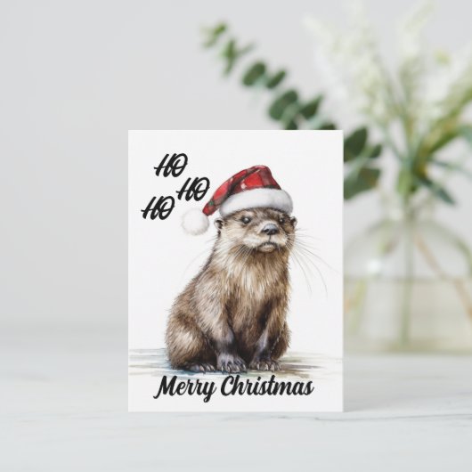 Een feestelijk Santa Christmas Otter Briefkaart (Staand voorkant)