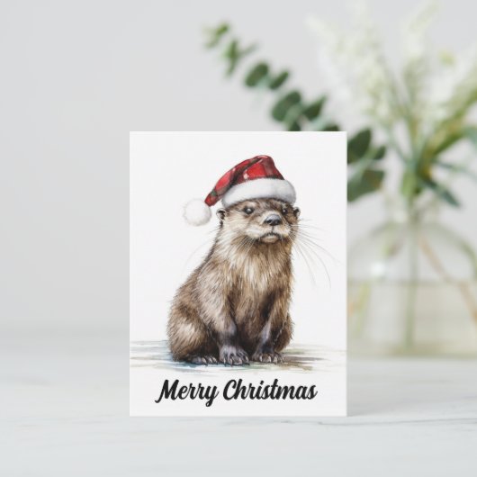 Een feestelijk Santa Christmas Otter Briefkaart (Staand voorkant)