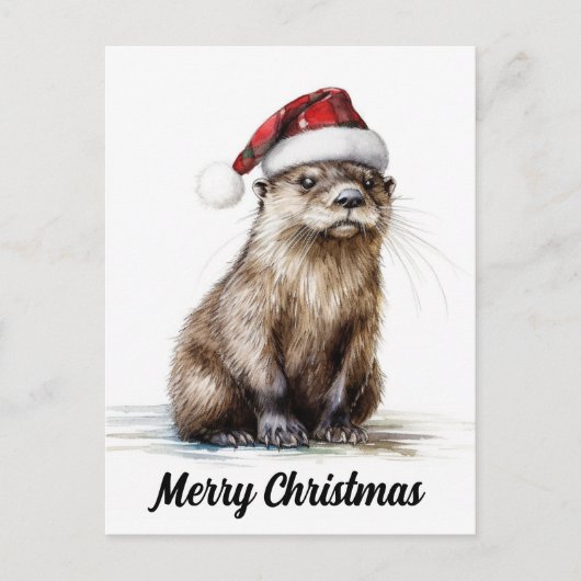 Een feestelijk Santa Christmas Otter Briefkaart (Voorkant)