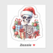 Een feestelijk skelet in een kerstmuts met geschen sticker (Vel)