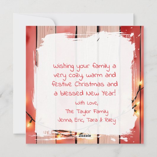 Een feestelijk wit paard en winterschuur Kerstmis Feestdagenkaart (Achterkant)