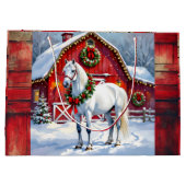 Een feestelijk wit paard en winterschuur Kerstmis Groot Cadeauzakje (Achterkant)