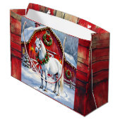 Een feestelijk wit paard en winterschuur Kerstmis Groot Cadeauzakje (Achterkant Gekanteld)