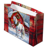 Een feestelijk wit paard en winterschuur Kerstmis Groot Cadeauzakje (Voorkant Gekanteld)