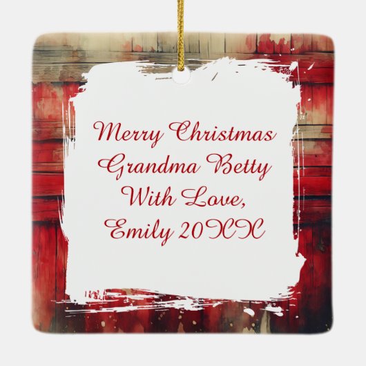 Een feestelijk wit paard en winterschuur Kerstmis Keramisch Ornament (Achterkant)