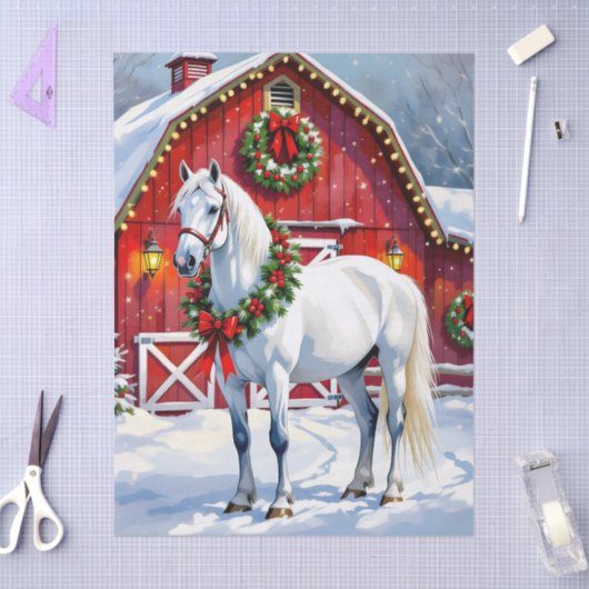 Een feestelijk wit paard en winterschuur Kerstmis Tissuepapier (Craft)