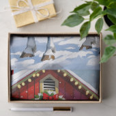 Een feestelijk wit paard en winterschuur Kerstmis Tissuepapier (Geschenk)