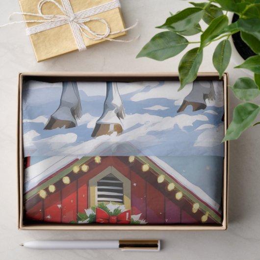 Een feestelijk wit paard en winterschuur Kerstmis Tissuepapier (Geschenk)