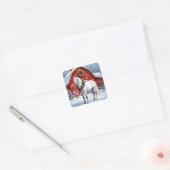 Een feestelijk wit paard en winterschuur Kerstmis Vierkante Sticker (Envelop)