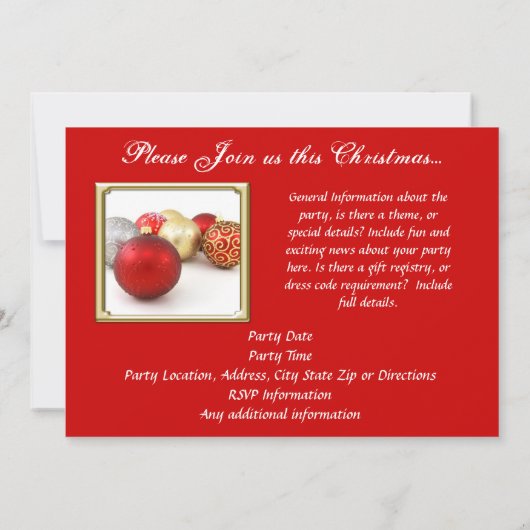 Een feestelijke feestdag, rode en witte Baubles Kaart (Achterkant)