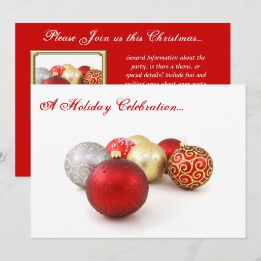 Een feestelijke feestdag, rode en witte Baubles Kaart (Voorkant / Achterkant)