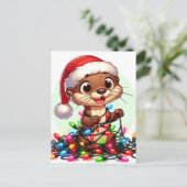 Een feestelijke kerstotter gewikkeld in lichten briefkaart (Staand voorkant)